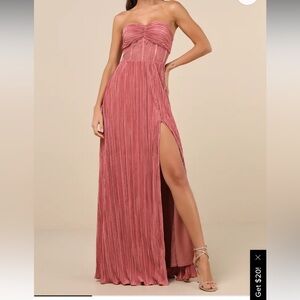 Lulu's Pink Strapless Pleated Gown